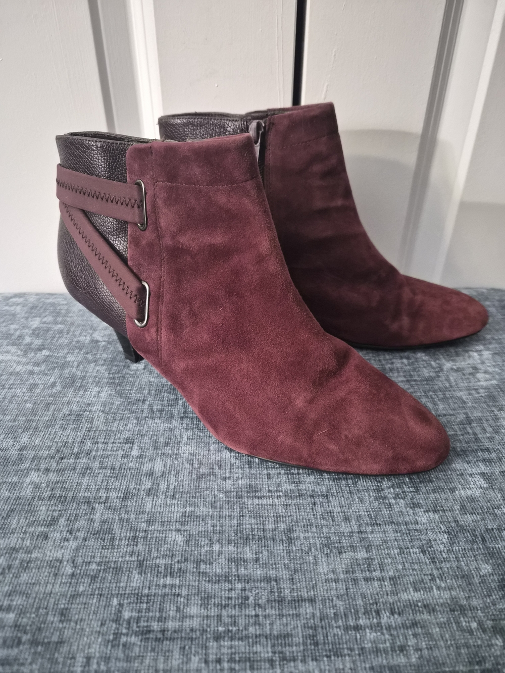 Burgundy Suede Ankle Booties with Textured Back